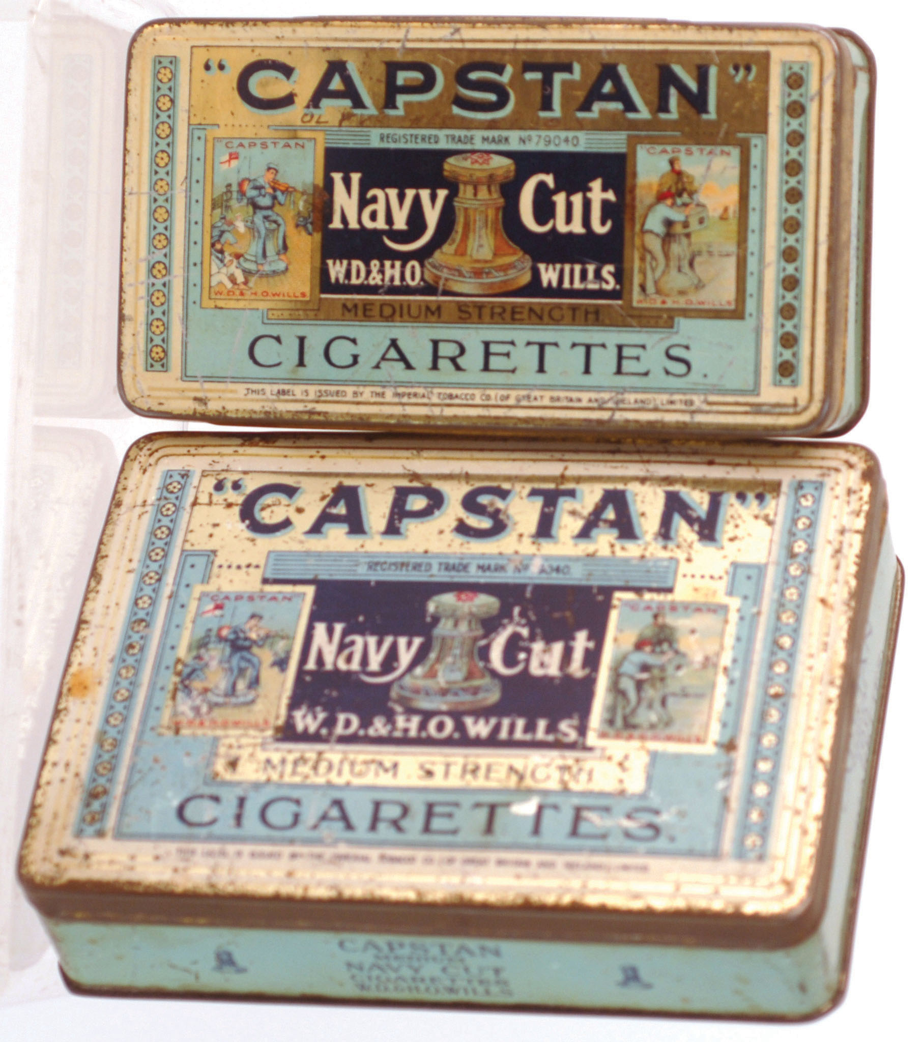 CAPSTAN CIGARETTES. 2 tins largest 6 by 4.25ins, ‘CAPSTAN NAVY CUT WD