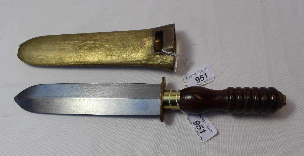 A Siebe Gorman diving knife with a brass scabbard