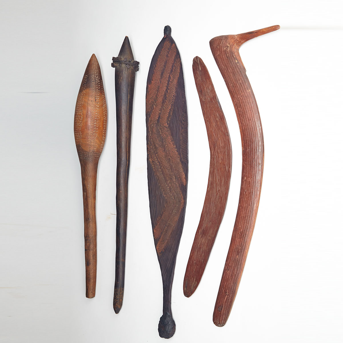 Five Australian Aboriginal Weapons, 19th/20th century, longest length