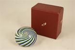 Perthshire Crieff paperweight, circa 1998, with blue, white and green swirl pattern around a small