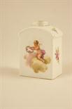 Continental porcelain tea caddy, 19th Century, hand decorated with cherubs and flowers, 10.5cm