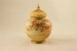 Royal Worcester peach ground pot pourri jar and cover, circa 1901, shouldered ovoid form moulded