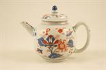 Chinese Imari teapot and cover, Qianlong (1736-95), bullet shape, decorated with flowers in typical