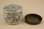 Chinese provincial blue and white betel nut jar and cover, 19th Century, decorated throughout with