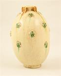 Chinese Sancai glazed pottery vase, ovoid form with four strap handles at the neck with applied