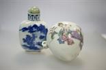 Chinese famille rose bird feeder, 19th Century, decorated with figures feeding a bird in colours,