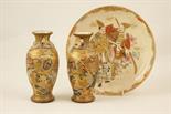 Pair of Japanese Satsuma vases, Meiji (1868-1912), small baluster form decorated with applied