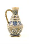 Doulton Lambeth stoneware jug by Edith D Lupton, circa 1875, baluster form decorated with bands of