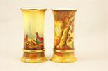 Two Coalport limited edition hand decorated vases by Manfred Pinter and Derek Shapiro, cylinder form