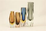 Four Murano Sommerso glass vases, 1960s, each of faceted ovoid form with clear outer and coloured