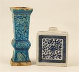 Chinese blue and white tea caddy, Qianlong (1736-95), slab built and having foliate decorated