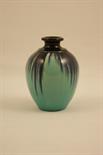Linthorpe style blue and turquoise glazed art pottery vase, baluster form with dark streaked