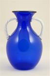 Victorian blue glass `Portland` vase, with clear and opaque white handles, ground pontil mark,