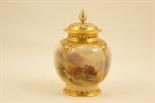Royal Worcester pot pourri jar and cover painted by Harry Stinton, circa 1939, Hadley shape