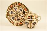 Royal Crown Derby biscuit barrel, circa 1928, decorated in pattern 1128 in Imari colours and gilt,