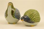 Pair of Japanese porcelain quail, decorated in colours embellished with gilt, 17cm