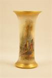 Royal Worcester trumpet vase by James Stinton, circa 1935, waisted form with flared neck and foot