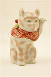 Japanese Kutani porcelain cat, decorated in colours and splashed gilt, height 17.5cm