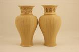 Pair of Chinese straw stoneware vases, each of inverted baluster with a trumpet neck inscribed