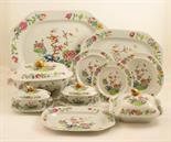 Extensive Spode stone china dinner service, circa 1805-15, decorated in a chinoiserie peony rock