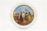 F & R Pratt bread plate, decorated with a scene of Christ with His Disciples in a field of corn,