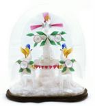 Victorian glass winter composition under dome, mid 19th Century, the free blown elements including