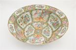 Cantonese famille rose basin, 19th Century, decorated with panels of figures and foliage in