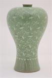 Korean celadon Meiping vase, decorated with roundels enclosing flying cranes above a formalised