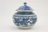 Japanese blue and white jar with associated cover, late 17th Century and later, hexagonal cover over