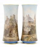 Pair of KPM Berlin landscape vases, circa 1900, finely decorated all over with Bavarian views