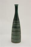 Poole Studio carafe vase by Alan White, decorated with bands of diagonal reeds, decorated in a green