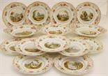 Early Victorian Scottish landscapes china dessert service, circa 1835-40, individually decorated