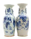 Two Chinese celadon ground floor vases, late 19th Century, ovoid form with trumpet neck, one