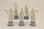 Three Wedgwood jasper ware figures from the `Dancing Hours` Collections, modelled by Martin Evans,