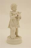 Victorian Parian figure `Family Cares`, late 19th Century, modelled as a child with pet terriers,
