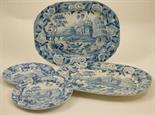 Pair of Staffordshire blue and white printed meat plates, circa 1820, decorated with the Russian