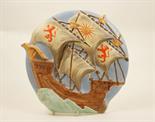 Burleighware galleon wall plaque, relief moulded and decorated in colours, printed marks, numbered