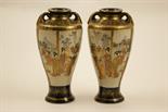 Pair of Japanese Satsuma vases, Meiji (1868-1912), twin handled shouldered form decorated with