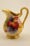 Royal Worcester fruit decorated cream jug, circa 1938, decorated by Kitty Blake with blackberries,