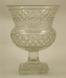 Late Victorian cut glass pedestal urn, campagna shape with square foot, height 27cm