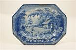 Brameld blue and white printed meat plate, circa 1820, decorated with the Returning Woodman pattern,