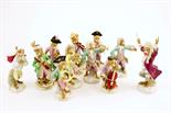 German porcelain monkey band, after Meissen, early 20th Century, decorated throughout with colours