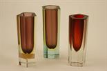 Three Murano Somerso glass vases, one of hexagonal section, the other two of pentagonal section,