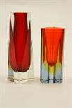 Two Murano Somerso glass vases, the largest of faceted square section with ruby interior, the