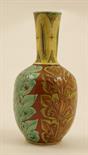 Della Robbia bottle vase by John Fargo, circa 1895, decorated with stylised acanthus leaves in