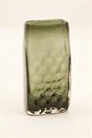 Whitefriars basket weave green glass vase designed by Geoffrey Baxter, rectangular section, 26.5cm