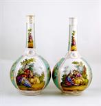 Pair of Dresden large bottle vases attributed to Helena Wolfsohn, late 19th Century, decorated