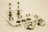 Art Deco cut glass dressing table set, probably French, circa 1925, comprising two faceted scent