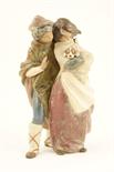 Lladro Gres figure group `Facing the Wind`, model no; 11279, issued 1974-2001, 36cm