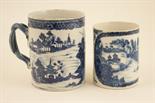 Chinese blue and white export tankard, Qianlong (1736-95), decorated with a pavilion landscape with